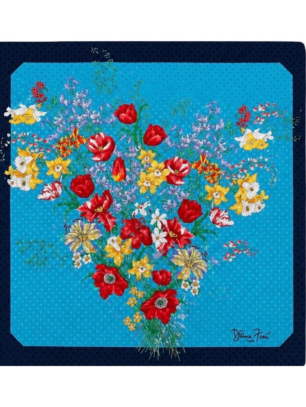 Diane Fries Paris Silk Scarf ~ Vibrant Floral Bouquet